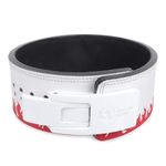 GRIFFIN GEARS Powerlifting Lever Gym White Buckle With Red Fire Belt Power 10MM Extreme Heavy Duty Genuine Leather Belts-Squats Deadlifts Bodybuilding Weight Lifting IPF Strongman for Men(M-32"-41")