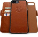 Dreem Fibonacci 2-in-1 Wallet Case for Apple iPhone 8 Plus & 7 Plus - Luxury Vegan Leather, Magnetic Detachable Shockproof Phone Case, RFID Card Protection, 2-Way Flip Stand - Caramel