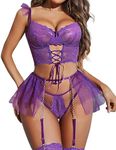 Avidlove Plus Size Lingerie Set for Women Sexy Lace Halter Bralette High Waist Panty Sets (Purple, X-Large)