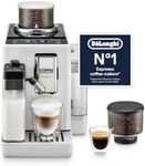 De'Longhi Rivelia EXAM440.55.W, Fully Automatic Coffee Machine with LatteCrema Hot, Automatic Milk Frother, Compact Size Bean to Cup Coffee Machine, 16 Recipes, Touch Colored Display, Arctic White