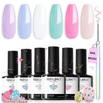 Modelones Gel Nail Polish 6 Colors Pastel Gel Polish Set Baby Pink Blue Gel Nail Polish Set Soak Off Purple Nude Nail Gel Nail Art DIY Manicure Salon and Home for Women