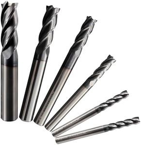 6 Pcs 1/8" 3/16" 1/4" 5/16" 3/8" Carbide Square End Mill Set, 4 -Flute TIALN Coated CNC Mill Bits for Steel, Alloy Steels, Hardened Steel, End Mills for Precision Milling Tasks, DIYers & Professionals