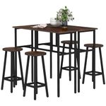 HOMCOM 6-Piece Bar Table Set, 2 Breakfast Tables with 4 Stools, Counter Height Dining Tables & Chairs for Kitchen, Living Room, Rustic Brown