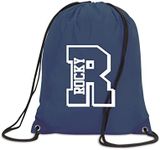 Personalised Initial Name Drawstring Bag Sport School PE Kit Boys Girls Gym Dance Swimming Unisex Bags (Navy)