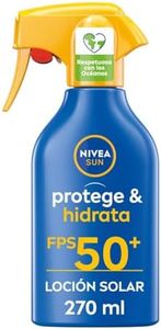 NIVEA SUN Protege & Hidrata Spray Solar FP50+ (1 x 270 ml), protector hidratante y resistente al agua con protección UVA/UVB, protección solar muy alta en formato pistola