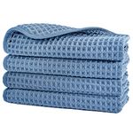 Polyte Microfiber Lint Free Washcloth Face Towel, 13 x 13 in, 4 Pack (Blue, Waffle Weave)