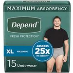 Depend FIT-FLEX Adult Incontinence Underwear for Men, Maximum Absorbency, XL, Grey, 15 Count