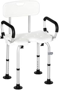 HOMCOM Tabouret de Douche Chaise de Douche Hauteur réglable Pieds antidérapants Charge Max. 136 kg alu HDPE Blanc