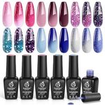 Beetles Color Changing Gel Nail Polish Set - 6 Colors Shimmer Summer Pink Blue Purple Gel Nail Polish Temperature Change Colors Kit Soak Off Uv LED Lamp Gel Nail Kit DIY Manicure Gift for Women