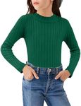 Arshiner Girls Christmas Long Sleeve Top Half Turtleneck Girls Fitted T Shirts Knitted Slim Fit Kids Girls Green Long Sleeve Shirts Size 8-9 Years