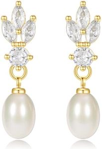 Freshwater Pearl Earrings for Women, 925 Sterling Silver Earrings Pearl Drop Earrings 14k Gold Dangle Earrings for Women Trendy Nickel Free Hypoallergenic Cubic Zirconia Bride Wedding Jewelry