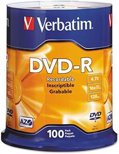 Verbatim 4.7GB up to 16x Recordable Disc DVD-R 100-Disc Spindle 95102,Silver