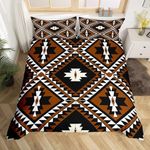 Rustic Western Double Bedding Set for Men,Southwestern Aztec Comforter Cover Bohemian Duvet Cover Ethnic Mexican Style Geometric Diamond Quilt Cover Brown Black White Farmhouse Room Decor 3 Pcs