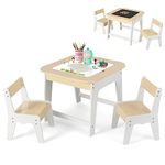 GYMAX Kids Table and Chair Set, Children Activity Desk with Removable Blackboard/Whiteboard Tabletop & Hidden Storage Space, Wooden Toddler Furniture Set for Drawing Playing Learning (Natural+White)