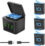 Eeyrnduy Rechargeable Battery Replacement for Gopro Hero 9/Hero 10/Hero 11 Black Camera 3-Pack Batteries and 3-Channel USB Charger Combo