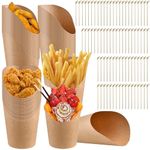 Supkiir 50Pcs French Fry Holder Cups, 14oz Disposable Charcuterie Cups with 100Pcs Cocktail Picks, Kraft Paper Take Out Baking Supplies Appetizer Cups for Sandwich Waffle Snack Wedding Birthday Party