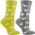 WHD Chicken Socks 2-Pack Fuzzy Chickens (Yellow/Gray Heather, Medium)