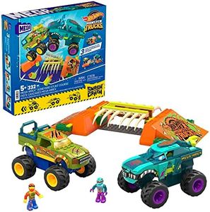 Hot Wheels MEGA Hot Wheels Monster Trucks Building Toy, Smash & Crash MEGA-Wrex Boneyard Stunt Course with 332 Pieces, 2 Figures and 2 Ramps, Kids Age 5+ Years