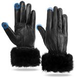 Kordear Women Leather Gloves - Winter Warm Touchscreen Gloves Ladies Genuine Leather Mittens Soft Cashmere Lining Full Finger Winter Gloves for Women Girls Texting Driving Gifts UK