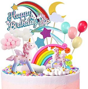 Humairc Unicorn Cake Decoration Rainbow Unicorn Cake Topper Happy Birthday Topper Cloud Balloons Moon Stars Cupcake Topper for Girl Kid Women Birthday Party Wedding Anniversary Decoration