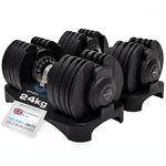 BRAINGAIN 15 in 1 Adjustable Dumbbells 24kg Pair, Quick Change Weights, Space Saving Home Gym Set, Secure Locking System, Non Slip Grip, Includes Storage Dock