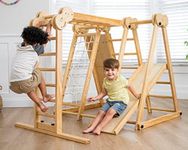 Avenlur 7-in-1 Indoor Playset for Kids 2-6 with Slide, Climbing Wall, Ladder, Net, Bars, Swing, Ring - USA