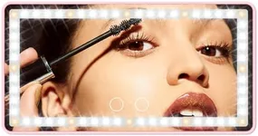 Car Sun Visor Vanity Mirror with Lights, Pink Rechargeable Car Makeup Mirror Accessories, Birthday Gifts for Women Girl, 3 Light Modes, Dimmable Touch Led Screen, Universal for Car Truck