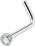 FIFTH CUE Solid Grade 23 Titanium Press Fit Cubic Zirconia 2.5mm Micro Ball Top L bend Stud Nose Ring (20G)