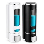 BATH GURU Wall Mounted Soap Dispenser for Bathroom, Kitchen & Office, 400 ml Each, White & Black, Pack of 2, ABS Plastic Liquid Soap, Shampoo, Sanitizer & Lotion Dispenser with Mounting Hardware