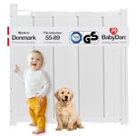 BabyDan - Guard Me Auto Retractable Stair Gate, 55-89 cm width, One-Hand Operation Safety Gate, Child and Pet Gate, White, Made in Denmark