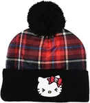 Hello Kitty Punk Magic Jacquard Plaid Crown Embroidered Cuffed Knitted Beanie Hat for Girls Black