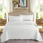 Exclusivo Mezcla Full Queen Size Quilt Bedding Set with Pillow Shams, Soft Lightweight Quilts Basket Quilted Bedspreads Coverlets Bed Cover for All Seasons, White