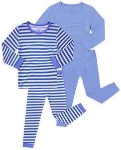 JunNeng Bamboo Viscose Pajamas for Toddler 4 Piece Baby Boys & Girls Snug Fit Long Sleeve Striped PJs Sleepwear,9-10 Years