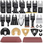 PECHAM 102PCS Oscillating Tool Saw Blade, Wood Metal Cutting and Sandpaper Oscillating Tool Accessories with Titanium & Curved Japanese Tooth Multitool Blade Fit More Oscillating Tools