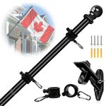 NQ Outdoor Flag Pole with Holder for Outside House,5FT Stainless Steel Wall Mounted Flag Pole Kit with Bracket and Flag Pole Rings, Flagpole for Porch Yard or Commercial (Black)