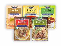 Lucky Masala Rice and Curry Combo Pack, 1.7 oz. (Pulao, Biryani Masala, Chicken Biryani Masala, Meat Masala, Chicken Masala)