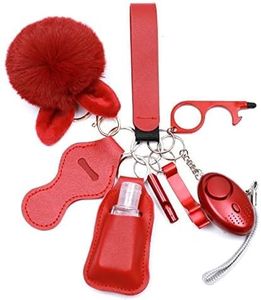 Safety Keychain Full Set for Women, Safety Keychain Set with Personal Alarm, 9 Pcs Protective Keychain Accessories for Women, Red-new