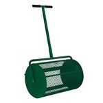 Compost Spreader Roller 26" Peat Moss Topsoil Seeding Fertiliser Manure Garden Lawn Extendable T Shaped Handle 80L 2.8 cu ft Capacity Green Steel Mesh Basket Latched Cage Lightweight FREE Gloves