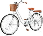 EISYROOD 26 Inch Beach Cruiser Bike for Women, Hybrid Womens Bike with 7 Speed, Adjustable Seat, Lightweight Women Beach Cruiser Bike with Anti-Skid Tires, V-Brakes (Double Bar, White)