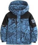 BANTREK Boy's Ski Winter Coat - Lightweight Insulated Waterproof Snow Jacket Hooded Windproof Warm Outerwear for Kids (Dark Blue Print Black,10-12)