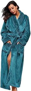 BELLOO Ladies Velvet Fleece Dressing Gown Flannel Bathrobe Full Length, Teal Blue XL