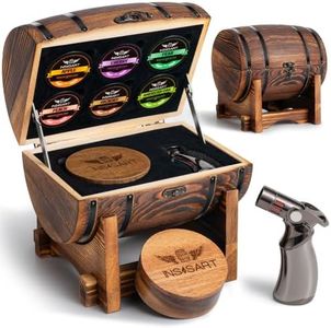 Whiskey Smoker Kit with Wooden Display Barrel(Patent Pending), Cocktail Smoker Kit with Torch and 6 Flavors Wood Chips, Old Fashioned Smoker Kit, Drink Smoker Kit for Man(No Butane)