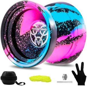 YOYOSTUDIO V22 Yoyo for Kids 8-12 or Above, Responsive Yoyo Professional with Unrsponsive Yoyo Accessory Kit, Professional Trick Yo Yo for Adults with 10 Yo-Yo Strings, Case & Glove - Black Blue Pink