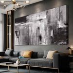 XIANSHOU Black Abstract Wall Art Living Room Decor Painting 30"x 60" White Abstract Graffiti Wall Decorations for Bedroom Kitchen Dining Room Office