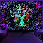 INTDORM Blacklight Tree of Life Tapestry Wall hanging Trippy Tapestry UV Reactive Wall Tapestry Galaxy Tapestry Blacklight Tapestry for Bedroom (150x200cm)