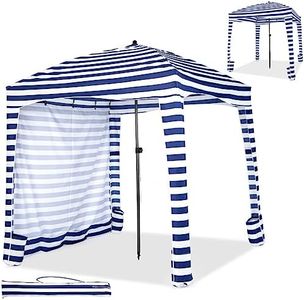 COSTWAY 1.8mx1.8m/2mx2m Foldable Beach Gazebo, Sun Protection Beach Cabana Shelter with Detachable Sidewall, Carry Bag, Sandbags & Vented Top, Easy Set-up Outdoor Canopy (Navy, 183 x 183 x 215-240cm)