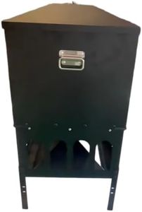 AOTECC Chicken Feeder No Waste - Holds 80 Pounds of Feed - 16 Ports Metal Gravity Chicken Feeder for Inside or Outside Hen Chicken Coop - Automatic Poultry Feeder with Locking Lid & Adjustable Stand