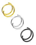 Melighting 20G Spiral Nose Rings 316L Stainless Steel Nose Piercing Hoop 8mm Double Nose Rings for Single Piercings Body Jewellery