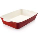 DOWAN 9x13-inch Deep Casserole Baking Dish for Lasagna, 135 oz Ceramic Pan with Handles, Oven Safe for Baking and Home Decor, Red