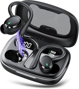 Wireless Earbuds, Bluetooth 5.3 Headphones with Earhook, 72Hrs Playtime, 4 ENC Noise Cancelling Mic, Deep Bass, LED Display, IP7 Waterproof,Over Ear Buds for Workout, Travel, Sport, Dark Black